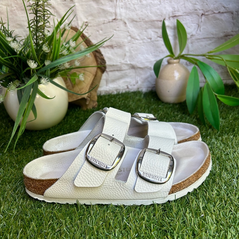 BIRKENSTOCK Arizona Big Buckle white Leather size 41 US 10-10.5 gently used - Picture 10 of 15